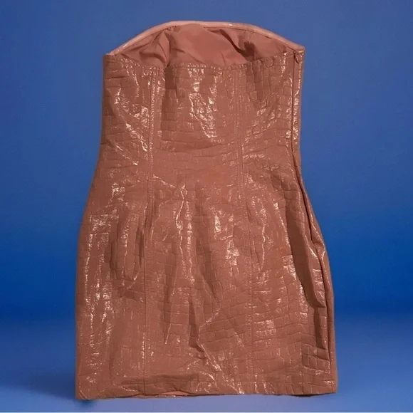 Shein VEGAN LEATHER Lined Strapless Short Mini Bodycon Tube Top Pink Dress S - Picture 3 of 4